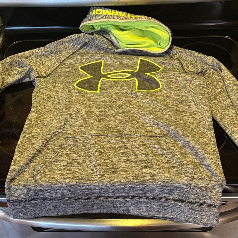 Under Armour Heather Gray Hoodie with Neon Yellow Logo